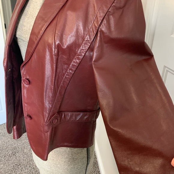 VTG 70’s Bermans Leather blazer Oxblood color size Lg - Picture 2 of 10